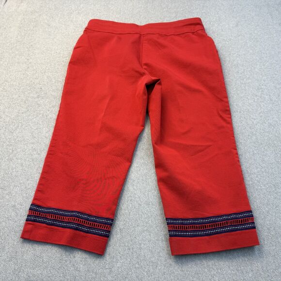 Croft Barrow Pants Women's 12 Red Capri Embroidered Hem Pull On Comfort Stretch - Picture 2 of 10